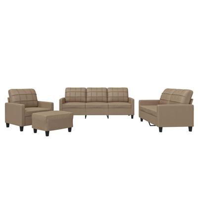 4-delige Loungeset met kussens kunstleer cappuccino - thumbnail