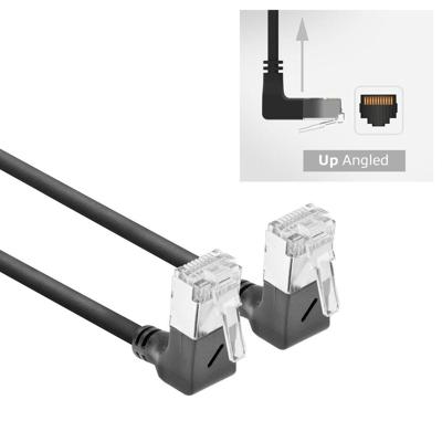 ACT Zwarte 1 meter U/FTP CAT6A LSZH Slimline patchkabel met RJ45 connectoren 90° haaks boven naar 9