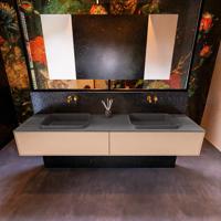 Badkamermeubelset Mondiaz Erin 200 cm met 2 Lades met RIDGE Wastafel Dubbel Dark grey Zonder Kraangaten Greeploos Mat Rosee - thumbnail