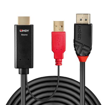 LINDY 41428 HDMI-kabel USB Aansluitkabel DisplayPort-stekker, HDMI-A-stekker, USB-A stekker 5.00 m Zwart, Rood