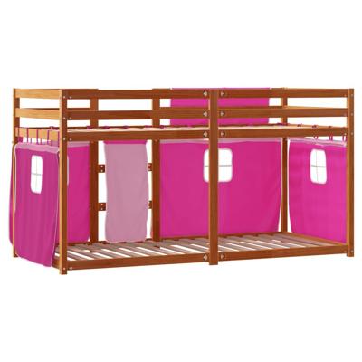 Stapelbed met gordijnen 75x190 cm grenenhout roze