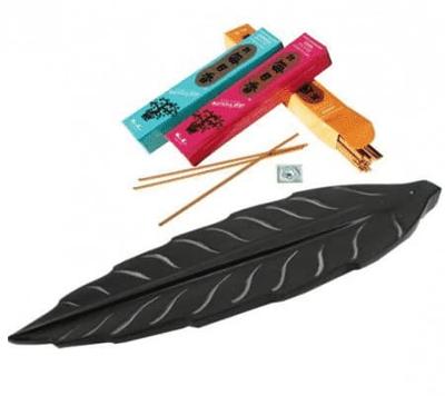 Wierookbrander Bladvorm Zwart Zeepsteen (25 x 8 cm)