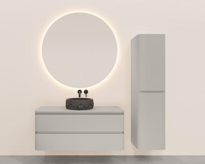 Onderkast Wiesbaden Novira 120x48 cm Afgeronde Hoeken Met 2 Laden 1 Uitsparing Mat Zand