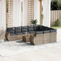 11-delige Loungeset met kussens poly rattan grijs - thumbnail