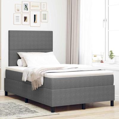 Boxspringbed Lichtgrijs en wit. 120 x 190 cm Katoen Stof