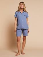 Pyjama short dames zwangerschap borstvoeding chambrayblauw - thumbnail