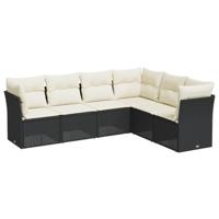 6-delige Loungeset met kussens poly rattan zwart - thumbnail