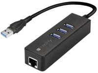 TECHLY 105803 Adapter voor USB 3.0 Gigabit Ethernet met hub 3 poorten zwart - thumbnail