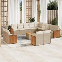 14-delige Loungeset met kussens poly rattan beige - thumbnail