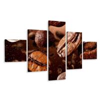 Schilderij - Koffiebonen close-up, 5luik, Premium print - thumbnail