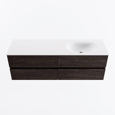 MONDIAZ VICA 150cm badmeubel onderkast Dark Brown 4 lades. Wastafel MOON rechts zonder kraangat, kleur Talc.