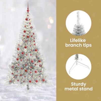 VidaXL Kunstmatig voorverlicht kerstboom met 300 led zilver 210 cm pet