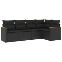 5-delige Loungeset met kussens poly rattan zwart - thumbnail