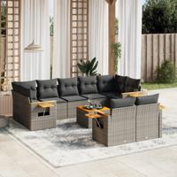 10-delige Loungeset met kussens poly rattan grijs - thumbnail