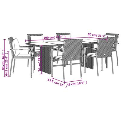 7-delige Tuinset met kussens poly rattan zwart