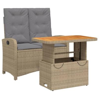 2-delige Tuinset met kussens poly rattan beige