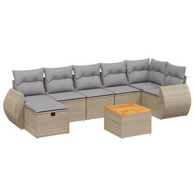 8-delige Loungeset met kussens poly rattan gemengd beige