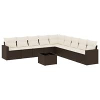 10-delige Loungeset met kussens poly rattan bruin - thumbnail