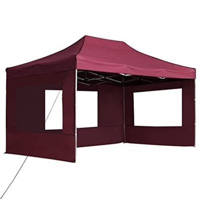 Partytent inklapbaar met wanden 4,5x3 m aluminium wijnrood