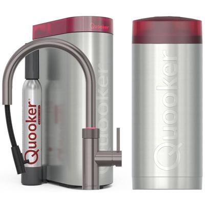 Quooker Flex Round Keukenkraan Set - Kokend Warm- en Koud Water - Uittrekbare Slang - Gunmetal - Inclusief COMBI+ Reservoir & CUBE - Direct Gekoeld Bruisend Water