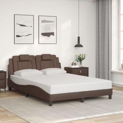 Bedframe met hoofdbord kunstleer bruin 140x190 cm