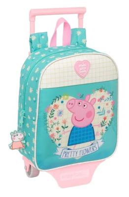 Schoolrugzak met Wielen Peppa Pig Pretty flowers Geel Munt 22 x 27 x 10 cm