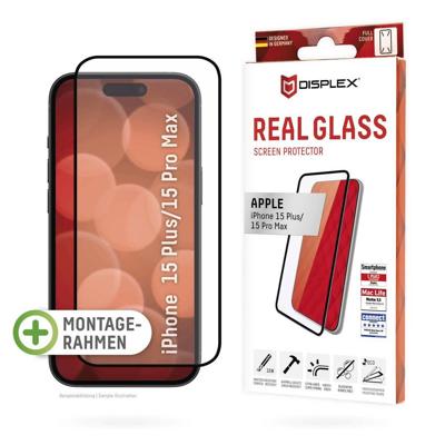 Displex Full Cover Tempered Glass (10H) for Apple iPhone 15 Plus/15 Pro Max, Eco Mounting Frame, Full Screen Cover, Tempered Glass, Scratch-Resistant Protective Film, Case-Friendly