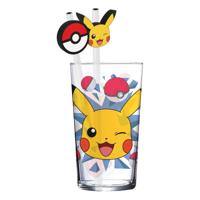 Pokémon Glass Tumbler with Straws Pikachu 485 ml - thumbnail