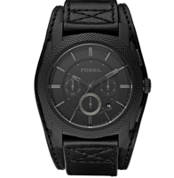 Horlogeband Fossil FS4617 / Machine Onderliggend Leder Zwart 24mm - thumbnail