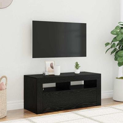 TV-kast Zwart Eiken 90 x 35 x 40 cm Bewerkt hout