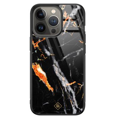 iPhone 13 Pro glazen hardcase - Marmer zwart oranje iPhone 13 Pro glazen hardcase - Marmer zwart oranje