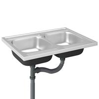 VidaXL Gootsteen met dubbele bak 800x600x155 mm roestvrij staal zilver - thumbnail