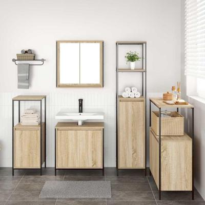 Badkamermeubelset 5 pcs Sonoma Eiken en Zwart Bewerkt hout