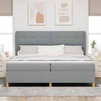 Boxspringbed met matras stof lichtgrijs 200x200 cm - thumbnail