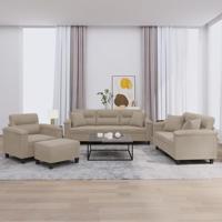4-delige Loungeset met kussens microvezelstof taupe - thumbnail