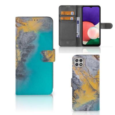 Samsung Galaxy A22 5G | Bookcase | Marble Blue Gold
