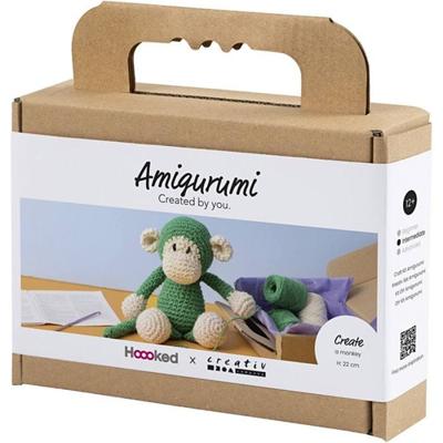 Creativ Company Hobbyset amigurumi, aap, groen, off white, 1 doos Creativ Company Hobbyset amigurumi, aap, groen, off white, 1 doos