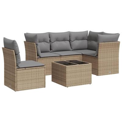 6-delige Loungeset met kussens poly rattan beige - thumbnail