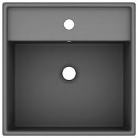 Wastafel met overloop vierkant 41x41cm keramiek mat donkergrijs - thumbnail
