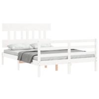 Bedframe met hoofdbord massief hout wit 140x200 cm - thumbnail