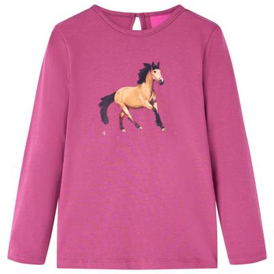 Kindershirt met lange mouwen paardenprint 116 frambooskleurig Kindershirt met lange mouwen paardenprint 116 frambooskleurig