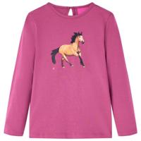 Kindershirt met lange mouwen paardenprint 116 frambooskleurig - thumbnail