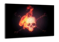 Schilderij -Brandende schedel met zwarte achtergrond, 100x70cm Premium print - thumbnail