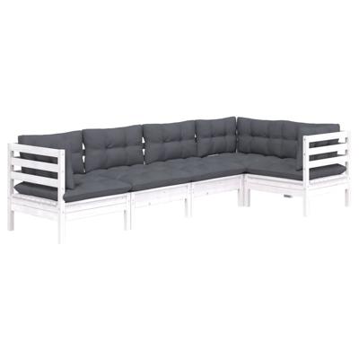 5-delige Loungeset met kussens grenenhout wit