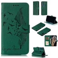 Feather patroon Litchi textuur horizontale Flip lederen draagtas met portemonnee & houder & kaartsleuven voor Huawei P Smart Z/Y9 Prime (2019) (groen) - thumbnail