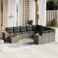 10-delige Loungeset met kussens poly rattan grijs - thumbnail