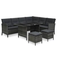 4-delige Loungeset met kussens poly rattan grijs - thumbnail