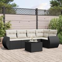 6-delige Loungeset met kussens poly rattan zwart - thumbnail