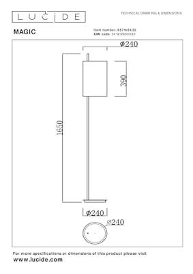 Lucide MAGIC - Vloerlamp - Ø 24 cm - 1xE27 - Zwart