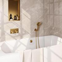 Brauer Gold Edition Thermostatische Inbouw Badkraan Drukknoppen - Badvulcombinatie - 3 stand - Doucheslang - Wandaansluitbocht - Handdouche - Goud Geborsteld Pvd - thumbnail